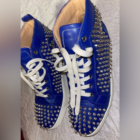 Christian Louboutin Blue Studded High-Top Sneakers - Picture 1 of 15